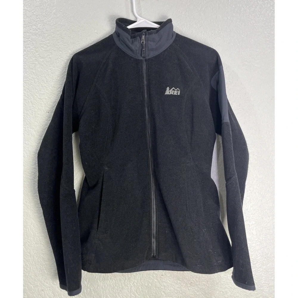REI Womens Full Zip Fleece Jacket Sz M Black Trailmade Polartec Insulated Camp